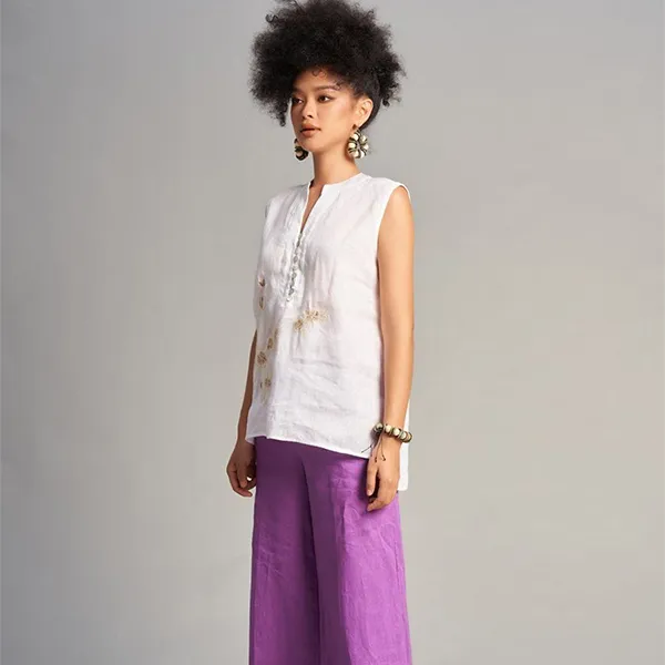 Áo Kiểu Nữ F2 Fashion & Freedom White Linen Blouse In A Free Color Style AK523-TT-S-0623 Màu Trắng Size S