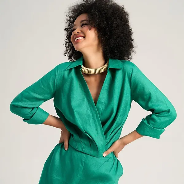 Áo Kiểu Nữ F2 Fashion & Freedom Women's Linen Blouse In Free Green AK499-XL-S-0723 Màu Xanh Green Size S