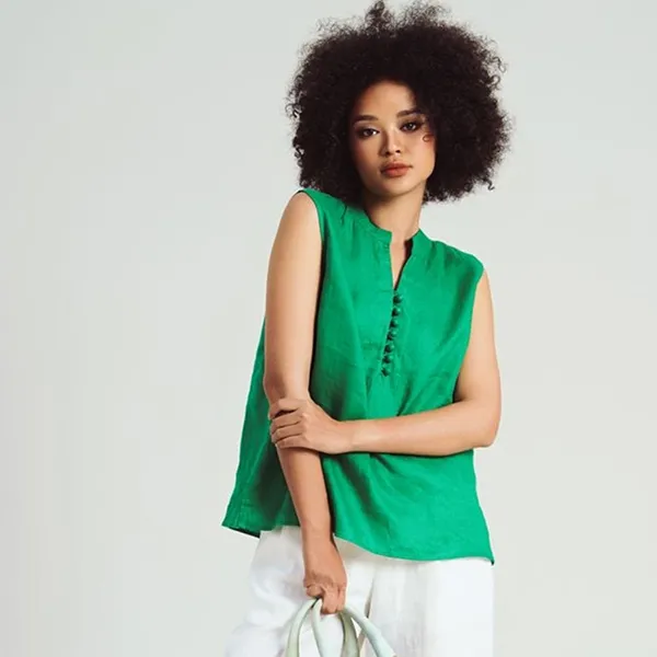 Áo Kiểu Nữ F2 Fashion & Freedom Women's Linen Blouse In Free Green AK593-XL-S-0623 Màu Xanh Green Size S