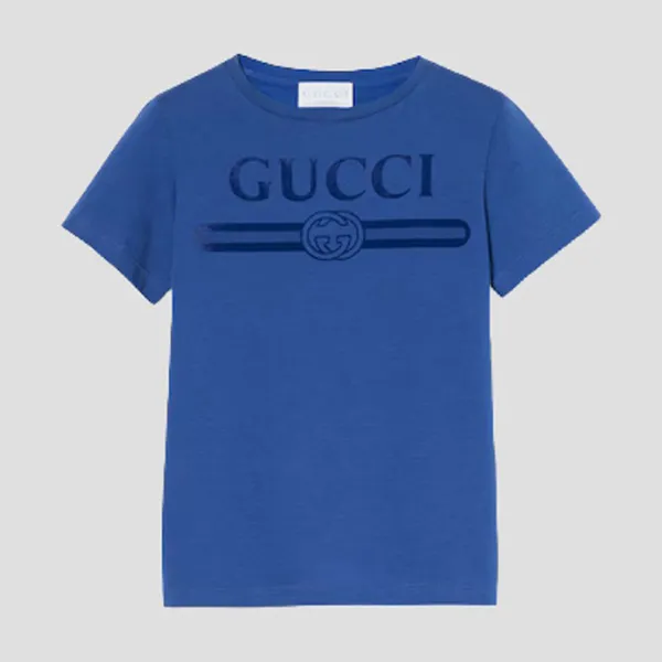 Áo Phông Gucci In Blue Kids Cotton With Print 547559 XJHO5 4118 Tshirt Màu Xanh Blue Size 12Y