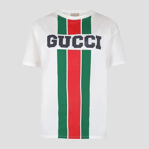 Áo Phông Gucci Kids Web Stripe Logo Print In White 575114 XJGN7 9214 Tshirt Màu Trắng Size 12Y