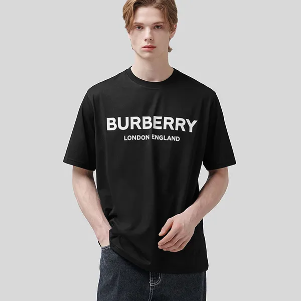 Áo Phông Nam Burberry Cotton Logo Printing Classic Short Sleeve 8026016 Tshirt Màu Đen Size XS