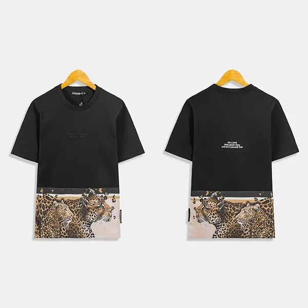 Áo Phông Nam Dolce & Gabbana D&G Leopard Print T-Shirt G8MQ0ZG7YSBHK2XU Màu Đen Size 44