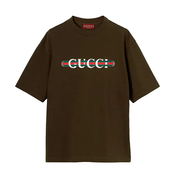 Áo Phông Nam Gucci Web T-Shirt 798115 XJHDG 2240 Màu Nâu Size XS