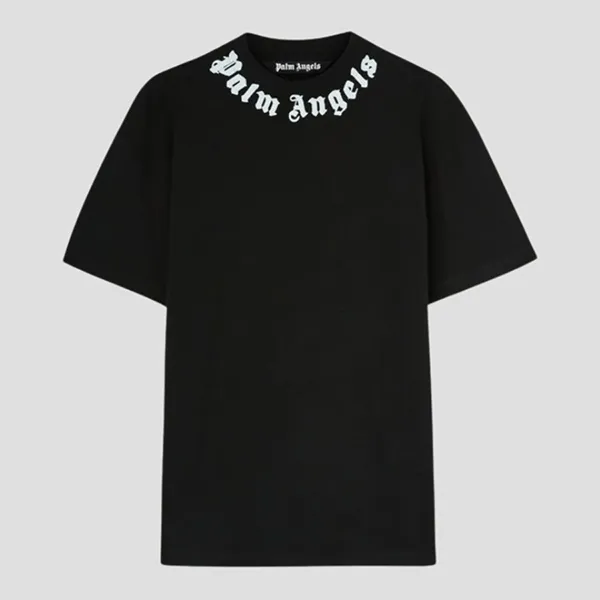 Áo Phông Nam Palm Angels Neck Logo Tee In Black PMAA001F24JER0071003 Tshirt Màu Đen Size S