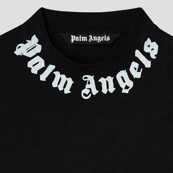 Áo Phông Nam Palm Angels Neck Logo Tee In Black PMAA001F24JER0071003 Tshirt Màu Đen Size S