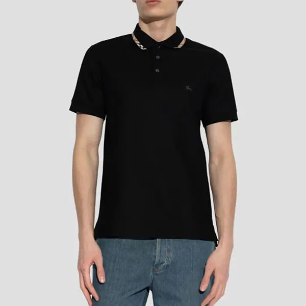 Áo Polo Nam Burberry Check Trim Cotton In Black With Logo At Chest 81269491 Màu Đen Size L