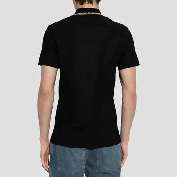 Áo Polo Nam Burberry Check Trim Cotton In Black With Logo At Chest 81269491 Màu Đen Size L
