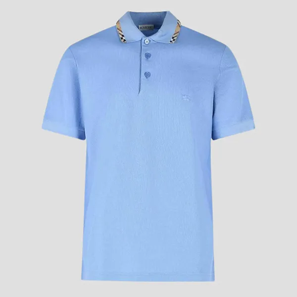 Áo Polo Nam Burberry Check Trim Cotton In Light Blue With Logo At Chest 8126956 Màu Xanh Nhạt Size M