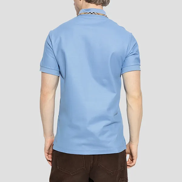 Áo Polo Nam Burberry Check Trim Cotton In Light Blue With Logo At Chest 8126956 Màu Xanh Nhạt Size M