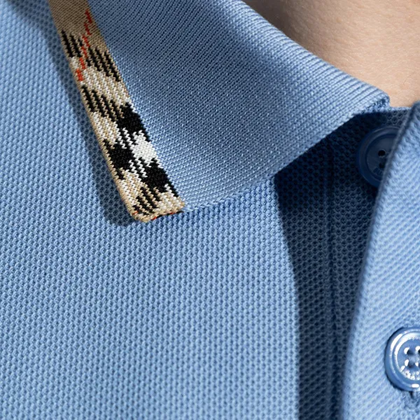 Áo Polo Nam Burberry Check Trim Cotton In Light Blue With Logo At Chest 8126956 Màu Xanh Nhạt Size M