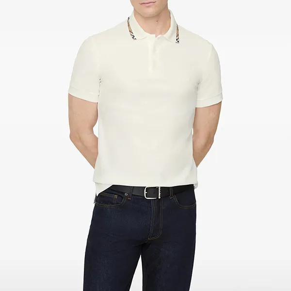 Áo Polo Nam Burberry Check-trim Cotton Polo Shirt 8126955 Màu Trắng Size S