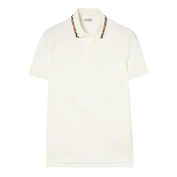 Áo Polo Nam Burberry Check-trim Cotton Polo Shirt 8126955 Màu Trắng Size S