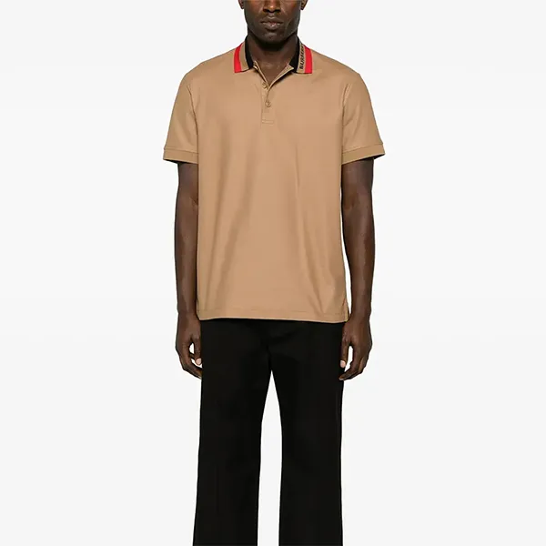 Áo Polo Nam Burberry Contrasting Collar Cotton Shirt Màu Nâu Camel Size XS