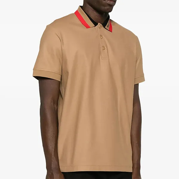 Áo Polo Nam Burberry Contrasting Collar Cotton Shirt Màu Nâu Camel Size XS