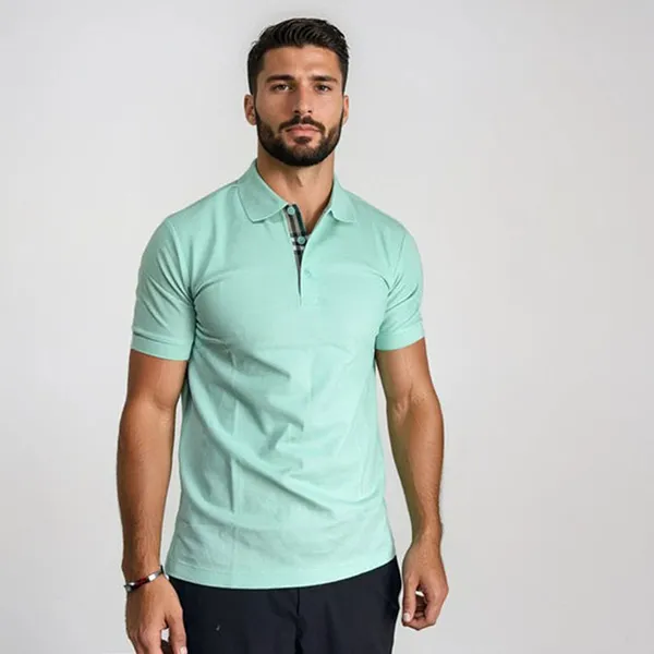 Áo Polo Nam Burberry Hartford Check Placket Summer Polo Màu Xanh Mint Size XS