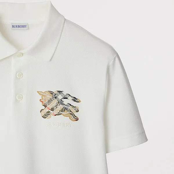 Áo Polo Nam Burberry Logo-Embroidered Appliquéd Cotton-Piqué Màu Trắng Size L