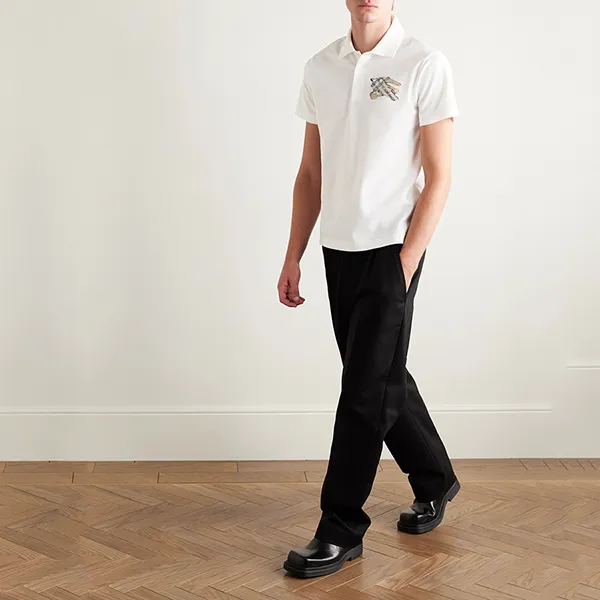 Áo Polo Nam Burberry Logo-Embroidered Appliquéd Cotton-Piqué Màu Trắng Size L