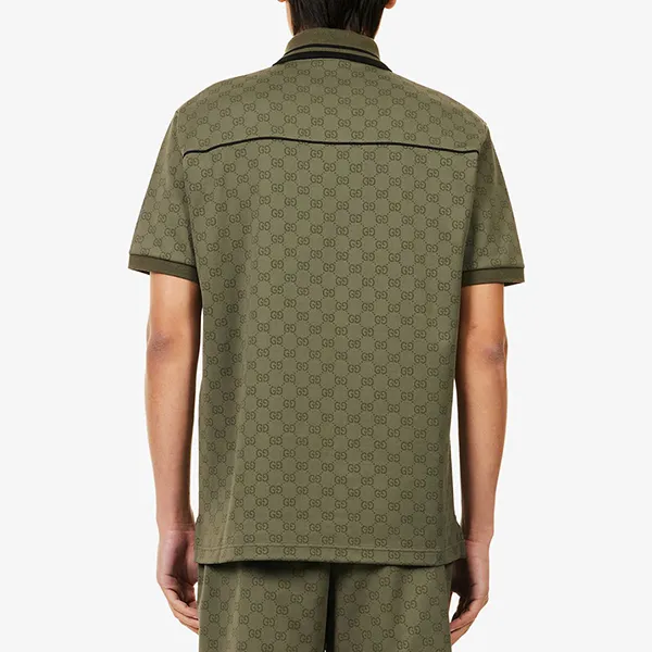 Áo Polo Nam Gucci Logo-Print Jacquard Woven Polo Top Màu Xanh Rêu Size XS