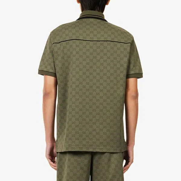 Áo Polo Nam Gucci Logo Print Jacquard Woven Top Màu Xanh Rêu Size XS