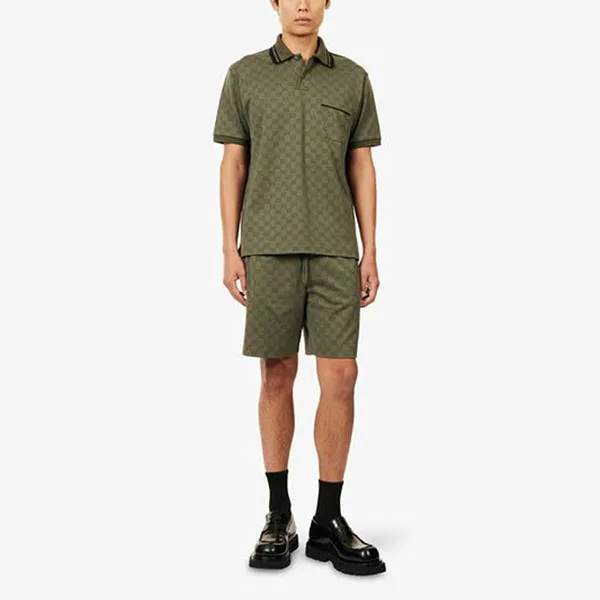 Áo Polo Nam Gucci Logo Print Jacquard Woven Top Màu Xanh Rêu Size XS