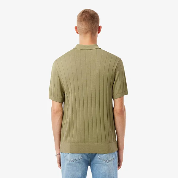 Áo Polo Nam Lacoste Men's Fluid Ribbed Knit Polo Collar Sweater AH5339 - E9F Màu Xanh Khaki Size 3