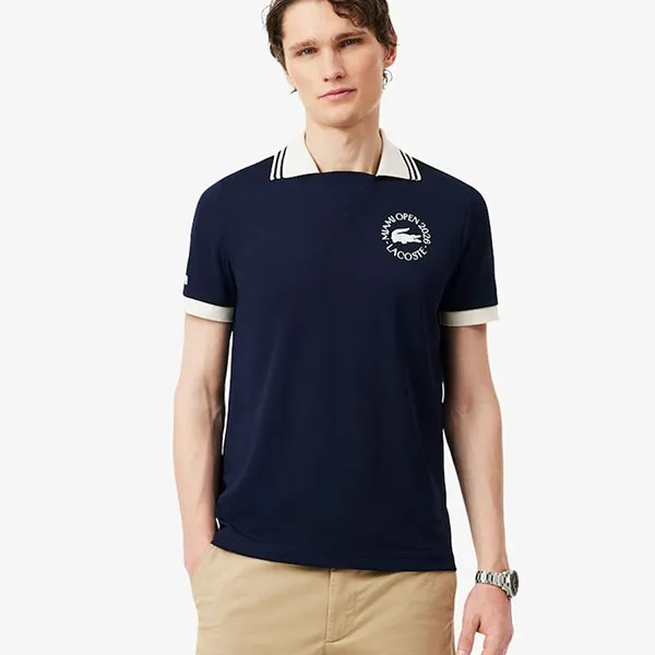 Áo Polo Nam Lacoste Miami Open Edition Ballboy Shirt Regular DH0434 - 166 Màu Xanh Đen Size 4