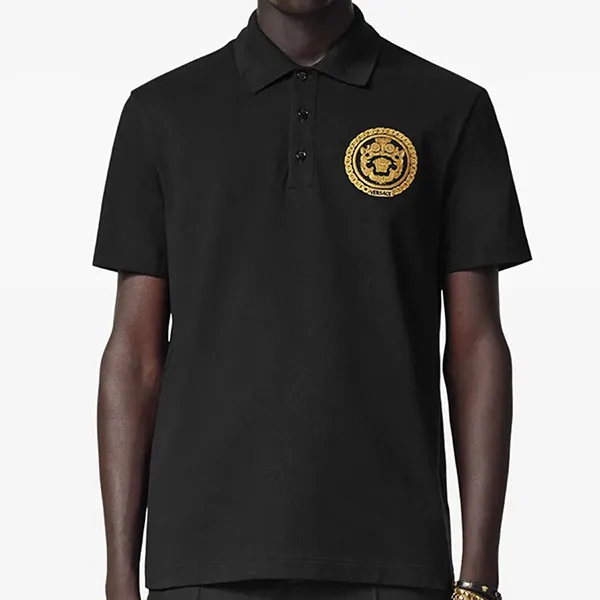 Áo Polo Nam Versace Chain Crest Embroidered Polo Shirt 1013906 Màu Đen Size S