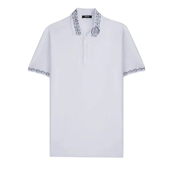 Áo Polo Nam Versace With Chain Pattern And Medusa Collar In White 1023085 Màu Trắng Size S