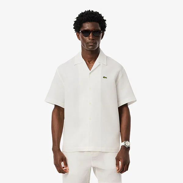 Áo Sơ Mi Cộc Tay Nam Lacoste Men's Relaxed Fit Waffle Texture Shirt CH9924 - 70V White Màu Trắng Size 40