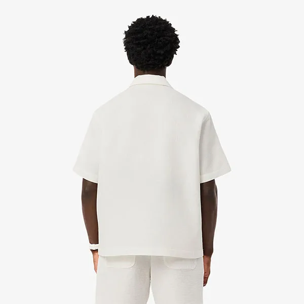 Áo Sơ Mi Cộc Tay Nam Lacoste Men's Relaxed Fit Waffle Texture Shirt CH9924 - 70V White Màu Trắng Size 40