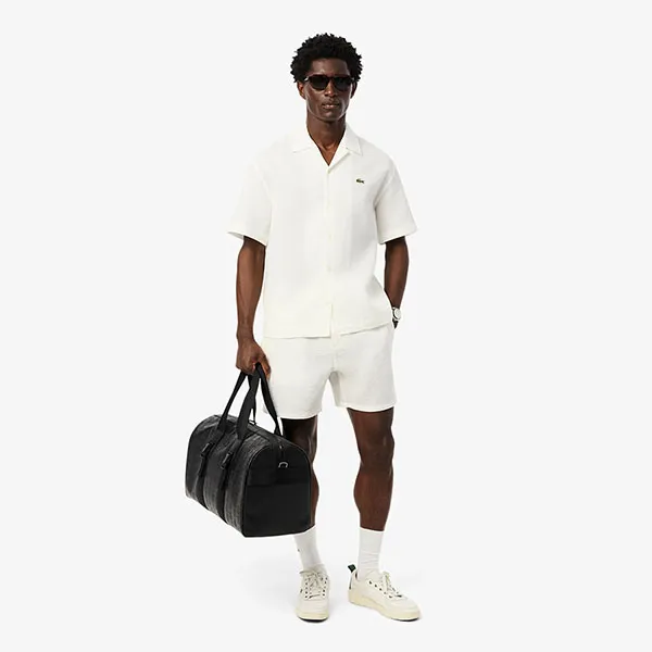 Áo Sơ Mi Cộc Tay Nam Lacoste Men's Relaxed Fit Waffle Texture Shirt CH9924 - 70V White Màu Trắng Size 40