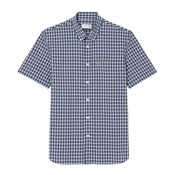 Áo Sơ Mi Cộc Tay Nam Lacoste Men's Short Sleeve Plaid Shirt With Button Closure CH0744 QRN Màu Xanh Navy Size 39