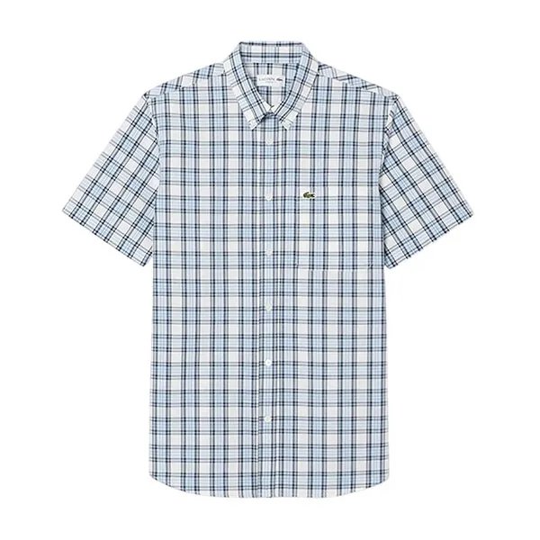 Áo Sơ Mi Cộc Tay Nam Lacoste Regular Fit Short Sleeved Shirt CH2509 BIR Màu Xanh Kẻ Trắng Size 40
