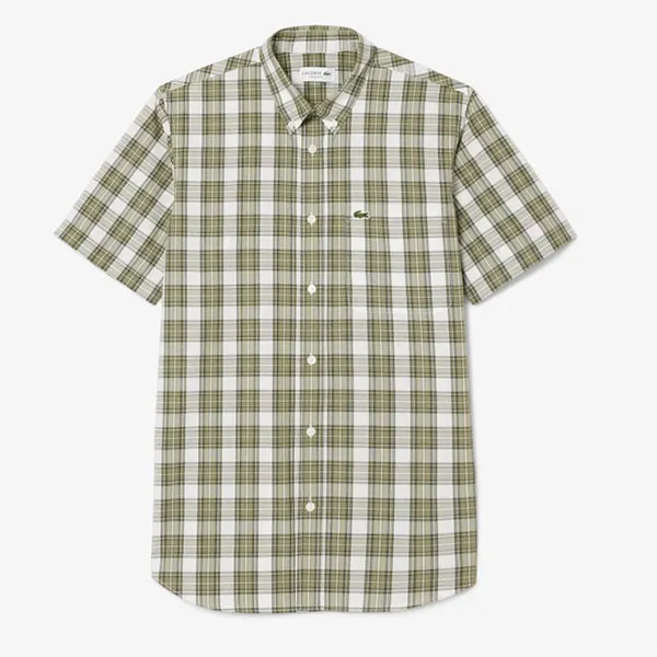 Áo Sơ Mi Cộc Tay Nam Lacoste Regular Fit Short Sleeved Shirt Green CH2509 - BIQ Màu Xanh Kẻ Size 40