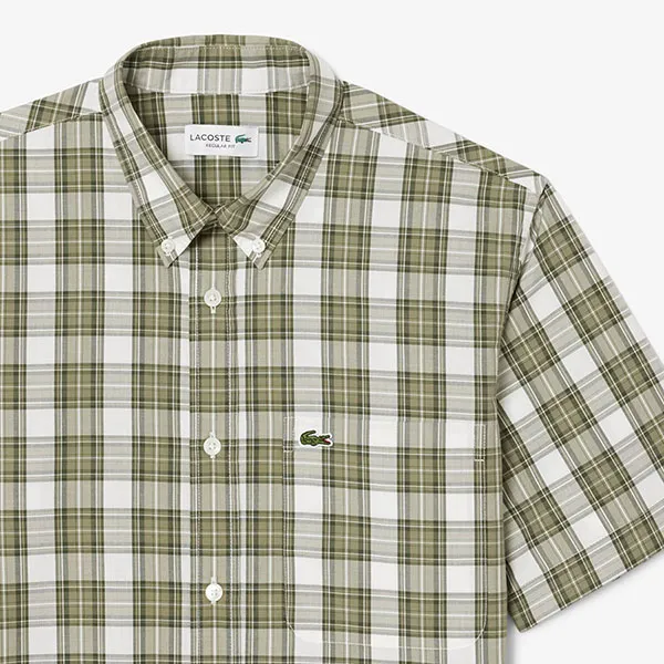 Áo Sơ Mi Cộc Tay Nam Lacoste Regular Fit Short Sleeved Shirt Green CH2509 - BIQ Màu Xanh Kẻ Size 40