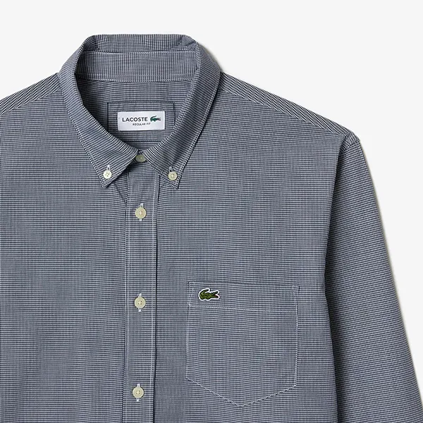 Áo Sơ Mi Dài Tay Nam Lacoste Men's Gingham Regular Fit Poplin Shirt CH5959 - 522 Màu Xám Size 38