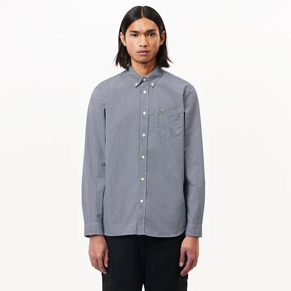 Áo Sơ Mi Dài Tay Nam Lacoste Men's Gingham Regular Fit Poplin Shirt CH5959 - 522 Màu Xám Size 38