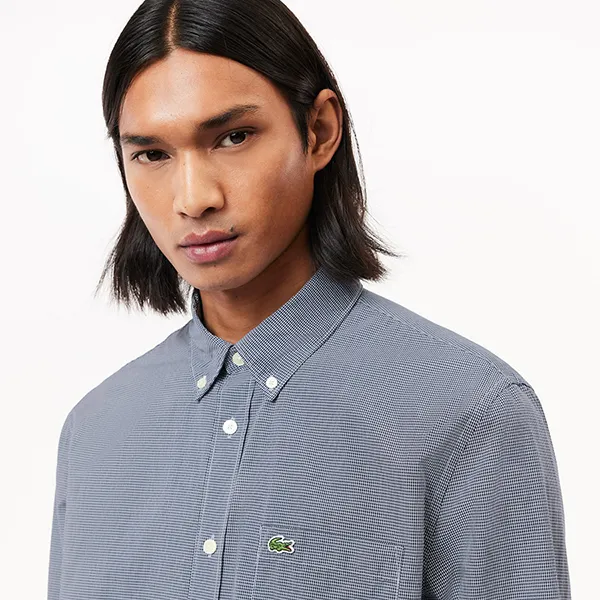 Áo Sơ Mi Dài Tay Nam Lacoste Men's Gingham Regular Fit Poplin Shirt CH5959 - 522 Màu Xám Size 38
