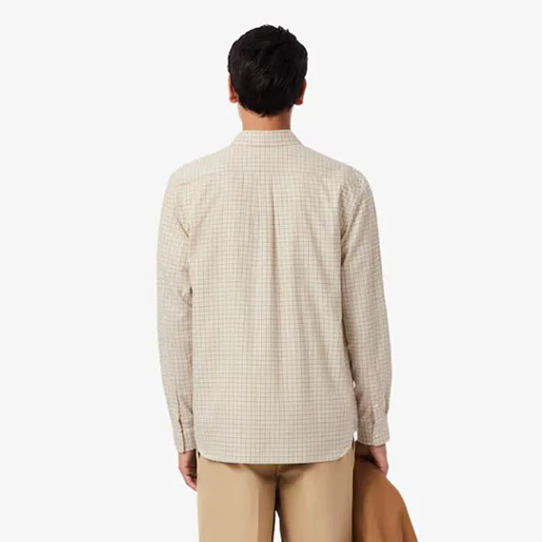 Áo Sơ Mi Dài Tay Nam Lacoste Men's Regular Fit Plaid Flannel Shirt CH5093 - 95I Màu Trắng/Nâu Size 37