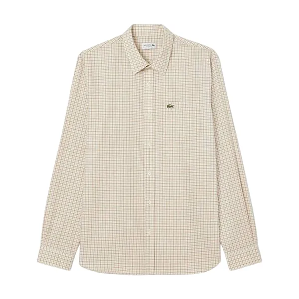 Áo Sơ Mi Dài Tay Nam Lacoste Men's Regular Fit Plaid Flannel Shirt CH5093 - 95I Màu Trắng/Nâu Size 37