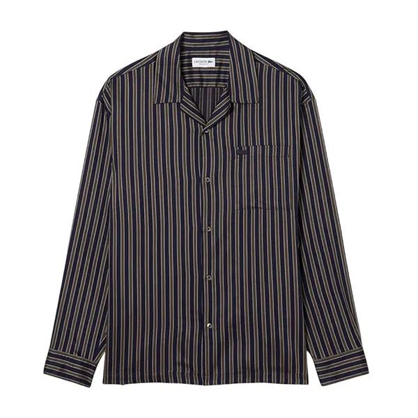 Áo Sơ Mi Dài Tay Nam Lacoste Men's Relaxed Fit Striped Lyocell Shirt CH5660 - 802 Màu Xanh Blue Size 37