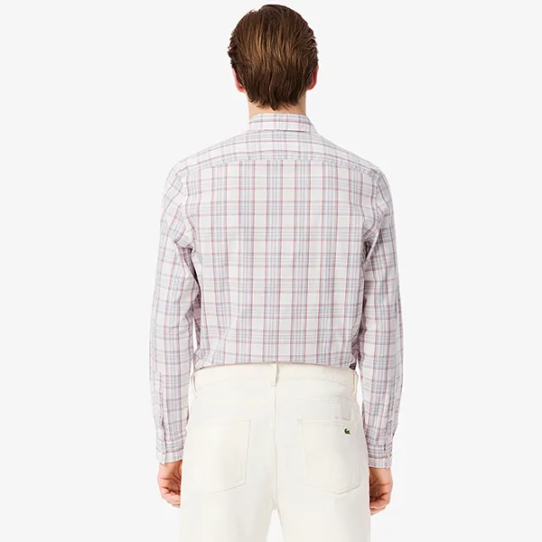 Áo Sơ Mi Dài Tay Nam Lacoste Men's Slim Fit Stretch Plaid Shirt CH3745 - CCI Màu Hồng Nhạt Size 38