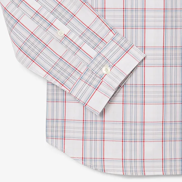 Áo Sơ Mi Dài Tay Nam Lacoste Men's Slim Fit Stretch Plaid Shirt CH3745 - CCI Màu Hồng Nhạt Size 38