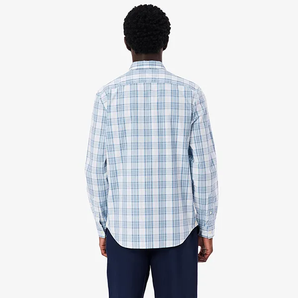 Áo Sơ Mi Dài Tay Nam Lacoste Men's Slim Fit Stretch Plaid Shirt CH3745 - CGI Màu Xanh Nhạt Size 38