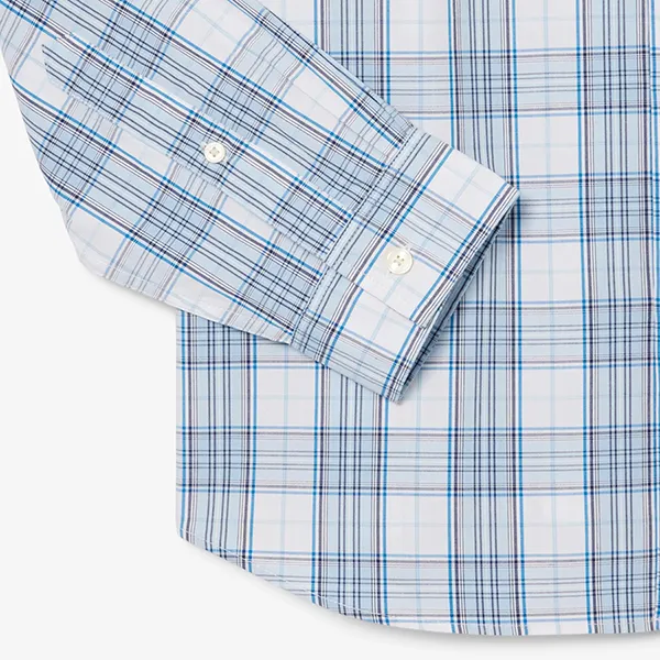Áo Sơ Mi Dài Tay Nam Lacoste Men's Slim Fit Stretch Plaid Shirt CH3745 - CGI Màu Xanh Nhạt Size 38