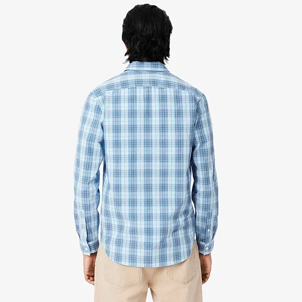 Áo Sơ Mi Dài Tay Nam Lacoste Men's Slim Fit Stretch Plaid Shirt CH3745 - CI0 Màu Xanh Nhạt Size 38