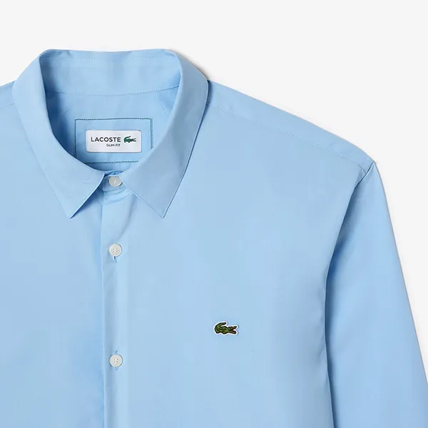Áo Sơ Mi Dài Tay Nam Lacoste Men's Slim Fit Stretch Poplin Fabric CH6282 - HBP Màu Xanh Biển Size 39