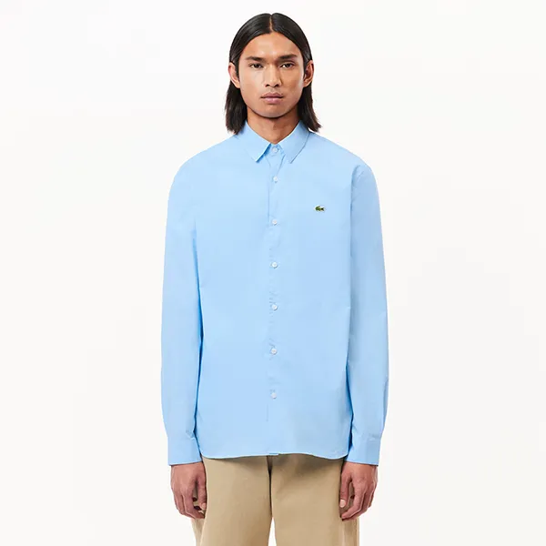 Áo Sơ Mi Dài Tay Nam Lacoste Men's Slim Fit Stretch Poplin Fabric CH6282 - HBP Màu Xanh Biển Size 39