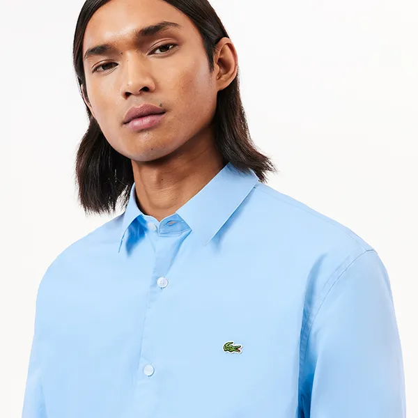 Áo Sơ Mi Dài Tay Nam Lacoste Men's Slim Fit Stretch Poplin Fabric CH6282 - HBP Màu Xanh Biển Size 39